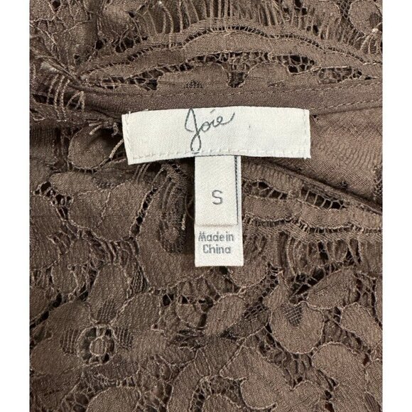 Joie Sz S Olive Brown Deep V Sheer Scalloped Eyelash Lace Top Blouse Ruched - Picture 9 of 12